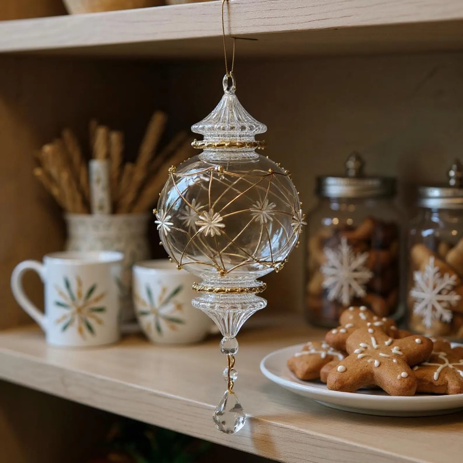 Clear Blown Glass Christmas Ornaments With 14k Gold